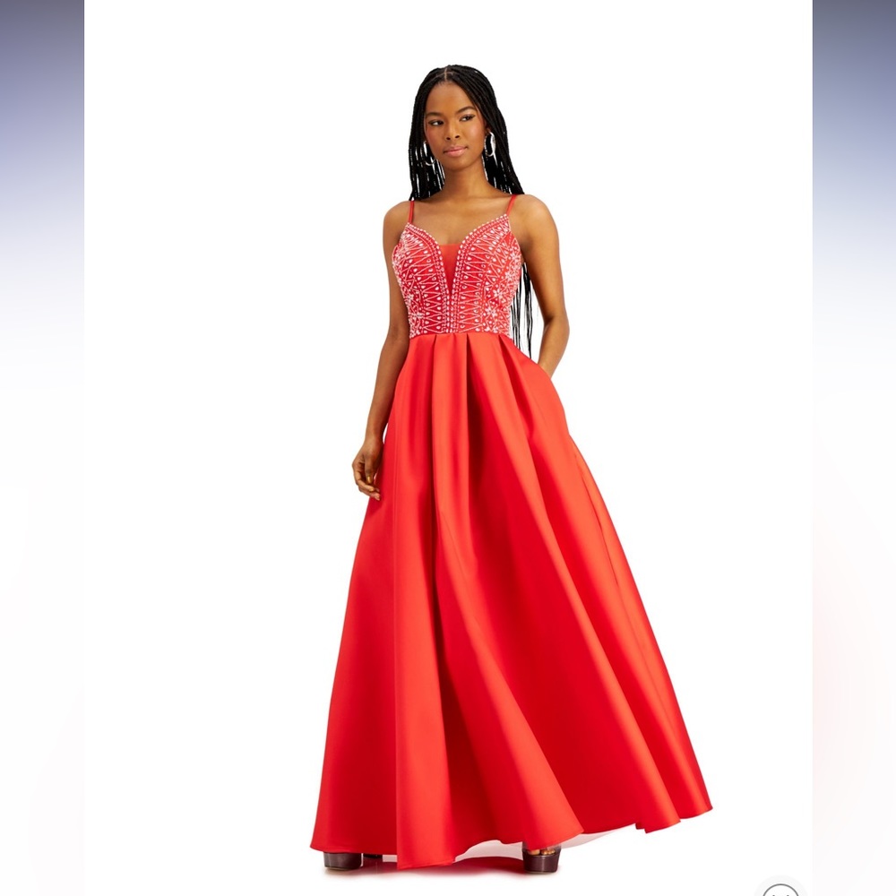 SAY YES TO THE PROM Red Embellished Fit + Flare Dress size 5/6
